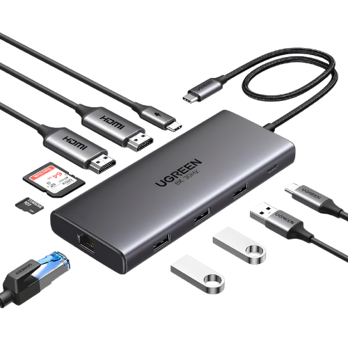 Adaptador USB-C 10 en 1 UGREEN 15534 | HDMI 8K | Ethernet Gigabit | USB-A/C | SD/TF | PD 100W