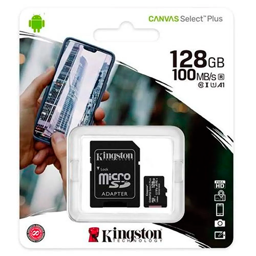 Kingston Micro SD Canvas Memory 128GB Class 10 UHS-I 100Mbs