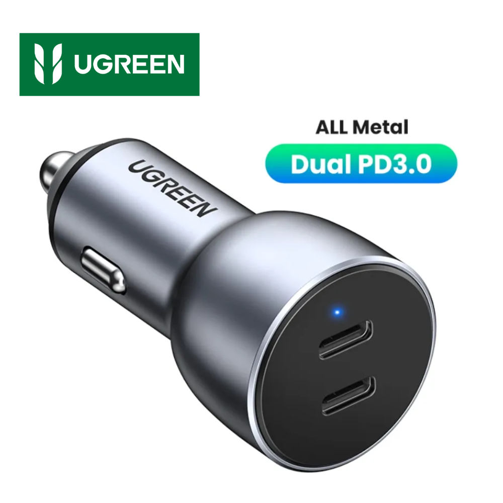 Cargador de Auto UGREEN CD213 70594 50W Dual USB-C Carga Rápida