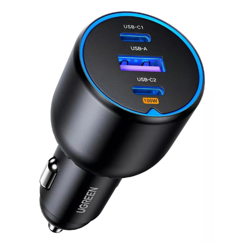 UGREEN 90413 Cargador Auto 130W 2× USB-C PD + USB-A Carga Rápida