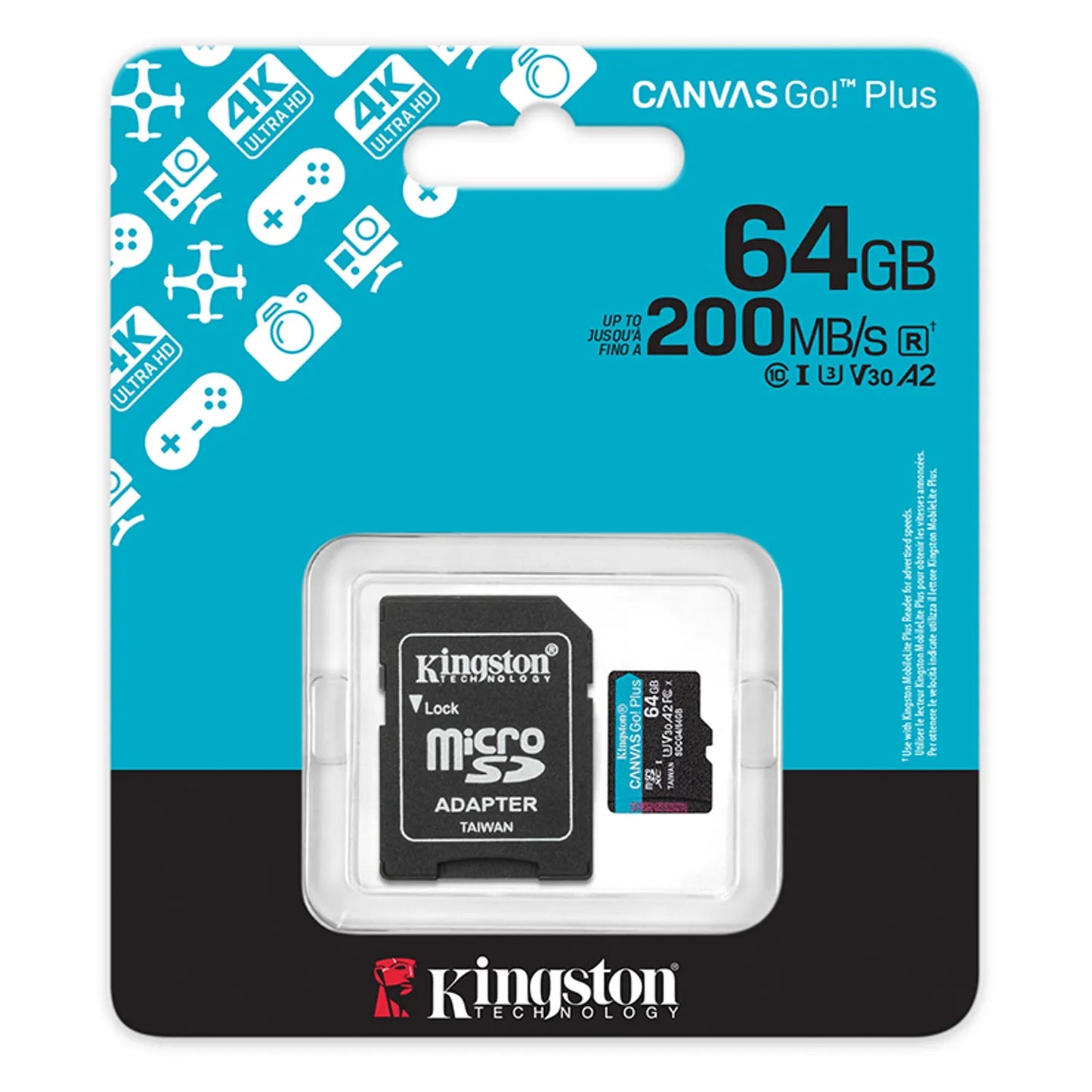 Tarjeta MicroSDXC Kingston Canvas Go Plus 64GB, A2, U3, V30, 170 MB/s