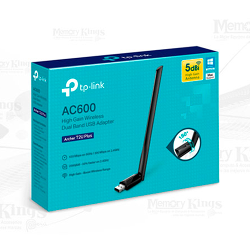 Adaptador USB inalámbrico de doble banda y alta ganancia AC600 Archer T2U Plus