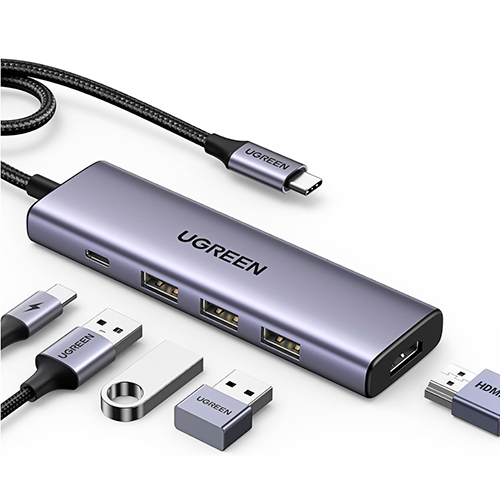 Adaptador HUB UGREEN 5 en 1 USB C a 4K 60Hz HDMI, 3 USB 3.0 Puertos de 5 Gbps, PD Compatible con MacBook Pro/Air/iPad