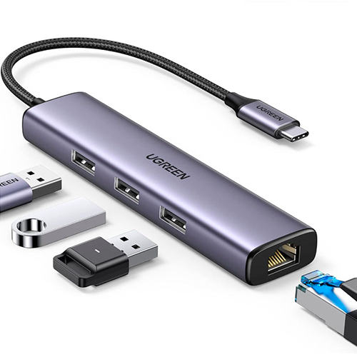 Adaptador Ugreen USB C a Ethernet, Hub Multipuerto 4 en 1 con Gigabit RJ45, 3 USB 3.0