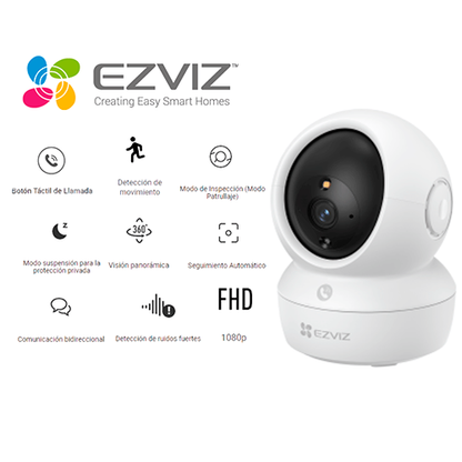 CÁMARA DE SEGURIDAD EZVIZ H6C WIFI / FULL HD / VISIÓN PANORÁMICA 360° INTERIOR