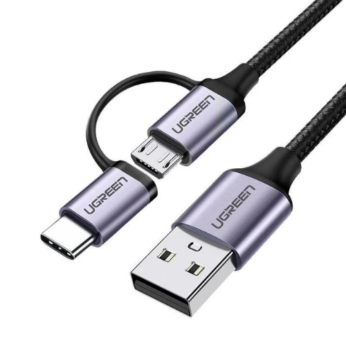 Cable USB 2.0 Tipo A a Micro USB + USB-C 3A Datos y Carga 1M