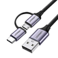 Cable USB 2.0 Tipo A a Micro USB + USB-C 3A Datos y Carga 1M