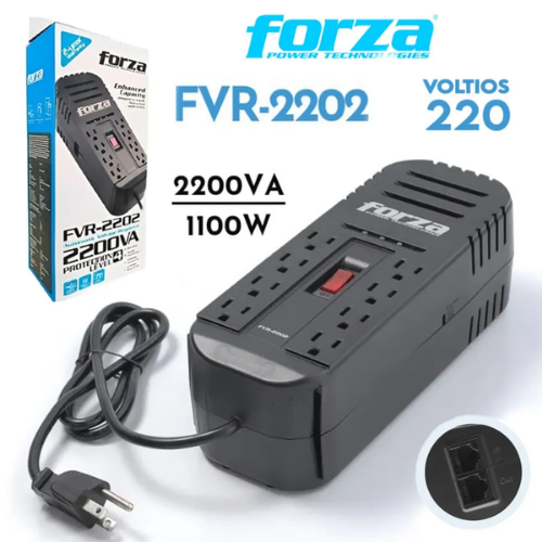 FORZA AVR FVR-2202 | Regulador de Voltaje 2200VA / 1100W | 8 Tomas 220V NEMA