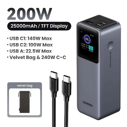 Power Bank UGREEN 25000 mAh 200W | Quick Charging | Modelo 35525