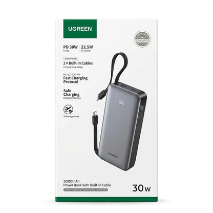 Power Bank UGREEN PB528 20000mAh 30W con Cable USB-C Integrado