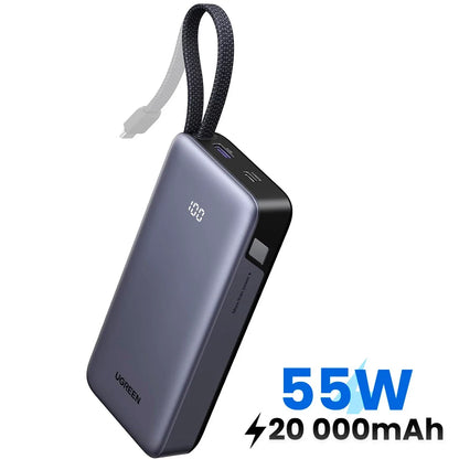 Power Bank UGREEN PB537 20000mAh 55W con Cable USB-C Integrado – 95178B