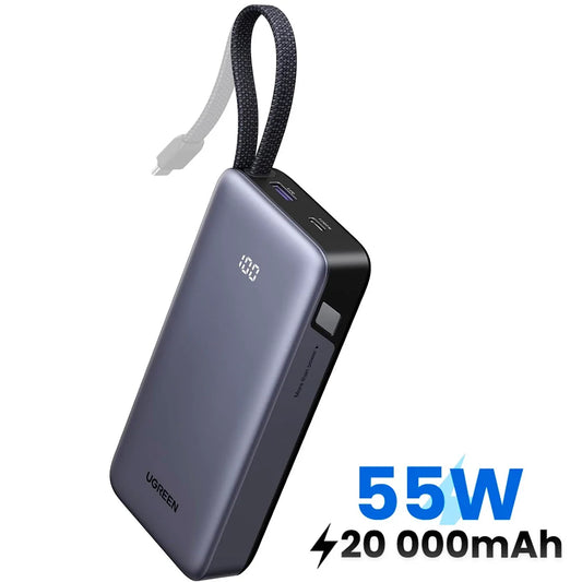 Power Bank UGREEN PB537 20000mAh 55W con Cable USB-C Integrado – 95178B