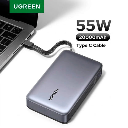 Power Bank UGREEN PB537 20000mAh 55W con Cable USB-C Integrado – 95178B