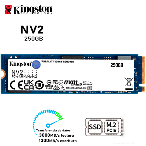 SSD M.2 2280 SOLIDO KINGSTON NV2 250GB (SNV2S/250G) PCIe NVMe GEN. 4.0 X4