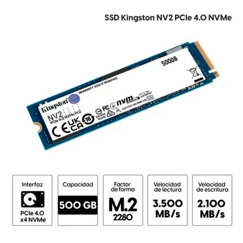 SSD M.2 2280 SOLIDO KINGSTON NV2 500GB (SNV2S/500G) PCIe NVMe GEN. 4.0 X4