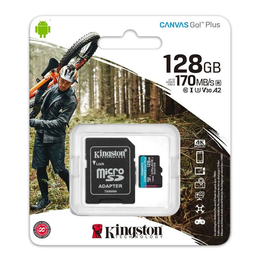 Tarjeta MicroSDXC Kingston Canvas Go Plus 128GB, A2, U3, V30, 170 MB/s