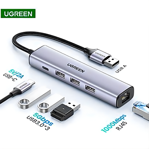 UGREEN 60554 | Hub USB-C 5 en 1 | 3×USB 3.0 + Gigabit RJ45 + USB-C