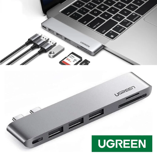 UGREEN 60560 | Hub USB-C 6 en 2 | 3×USB 3.0 + USB-C + SD + microSD