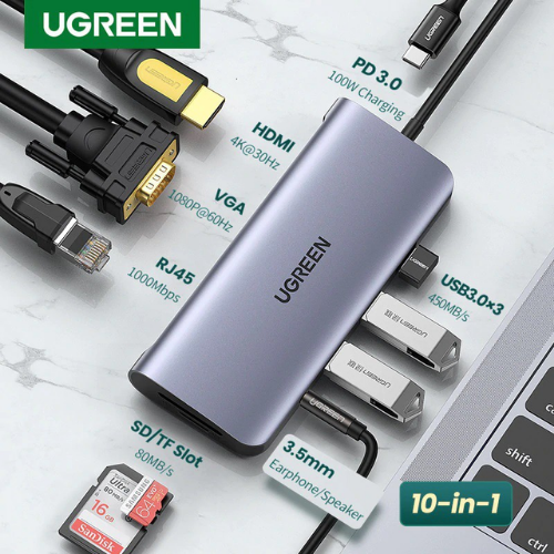 UGREEN Adaptador HUB USB-C 10 en 1 con HDMI y Power Delivery – Modelo 80133