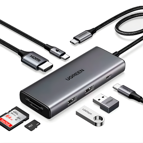 UGREEN CM498 Adaptador Hub USB-C 6 en 1 con HDMI y Lector SD/TF – Modelo 15531