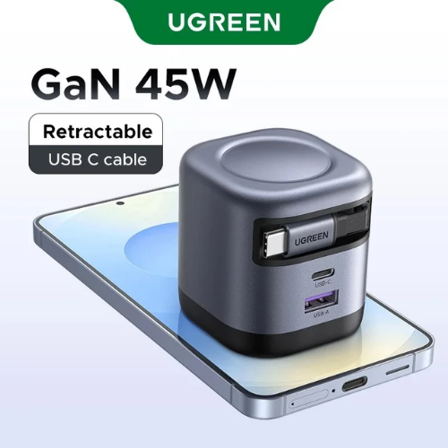 UGREEN Cargador Rápido GaN 45W con Cable Retráctil USB-C