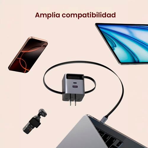 Cargador UGREEN Nexode Pro - 65 w c/ cable retractil tipo C