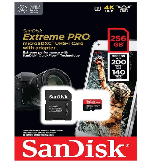 Memoria MicroSDXC Sandisk Extreme PRO 256GB U3 4K Hasta 200MB/s C10, U3, V30, A2